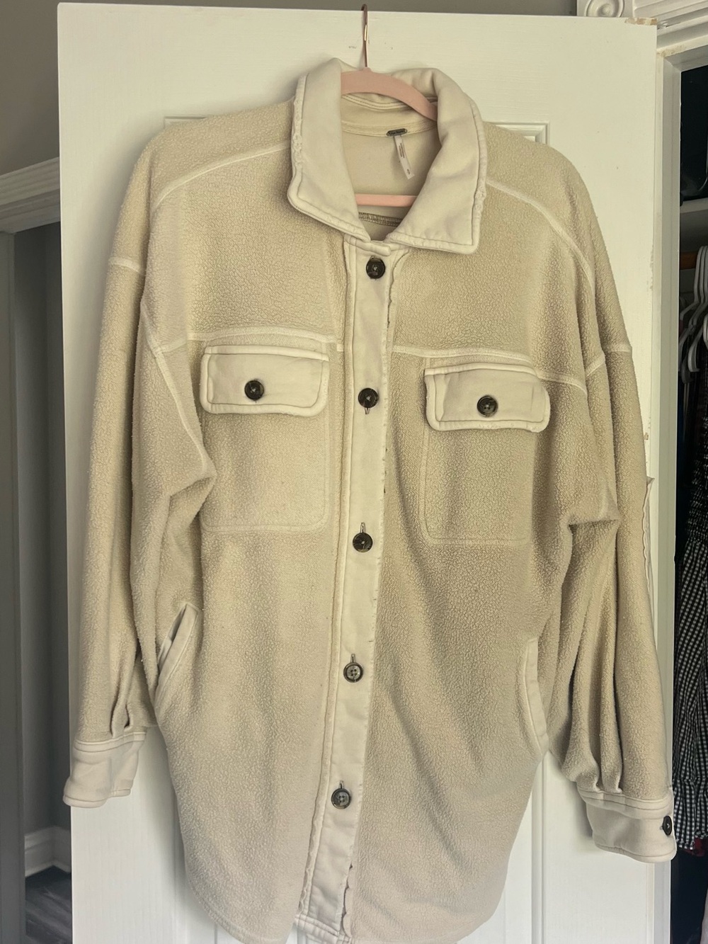Free People Cream Teddy Shacket Jacket - Picture 3 of 5